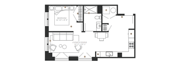 a floor plan of a house with a bedroom and a living room