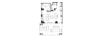 a floor plan of a house with a black and white floor