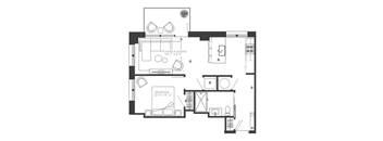 a floor plan of a house with a bedroom and a living room