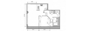 the floor plan of a small house with a bathroom and a bedroom