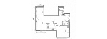 the ground floor plan of a house with a bedroom and a living room