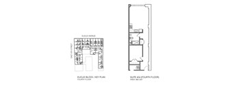 a blueprint of a floor plan and a facade of a building