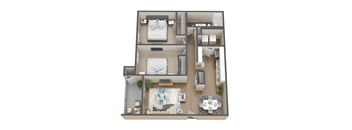 a 3d floor plan of a bedroom with a bathroom and a living room