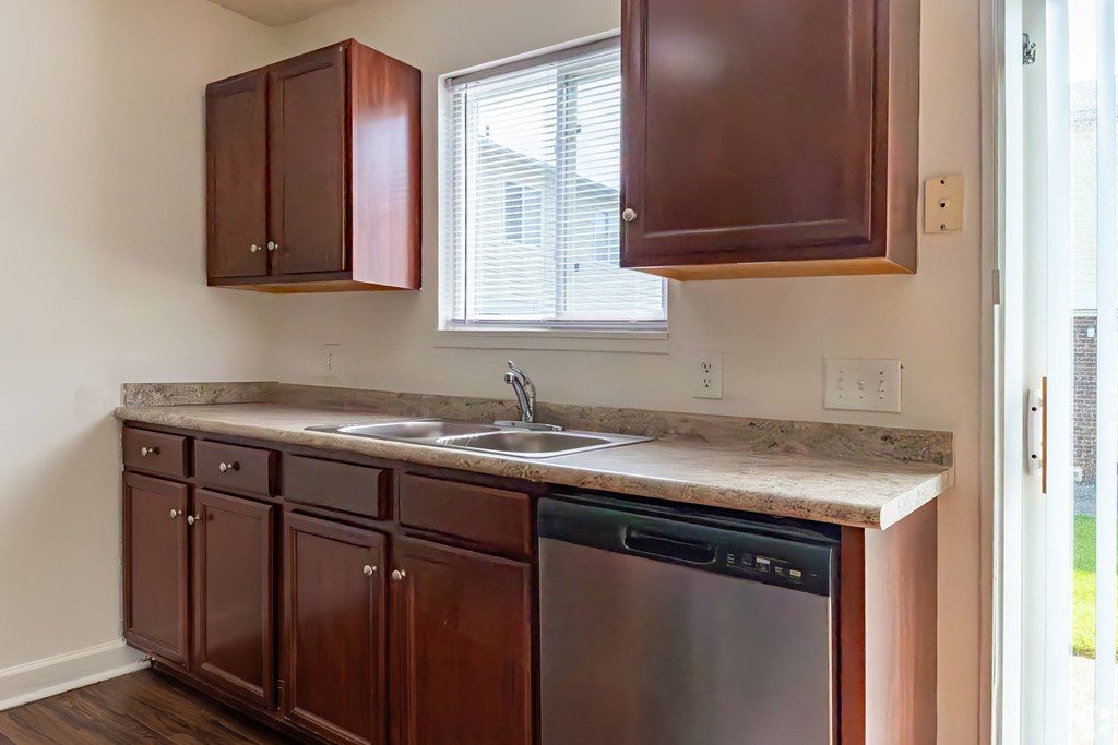 a kitchen with a sink and a dishwasher and a window