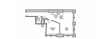 1 Bed 1 Bath Floor Plan  at East 4th Street, Cleveland, 44115