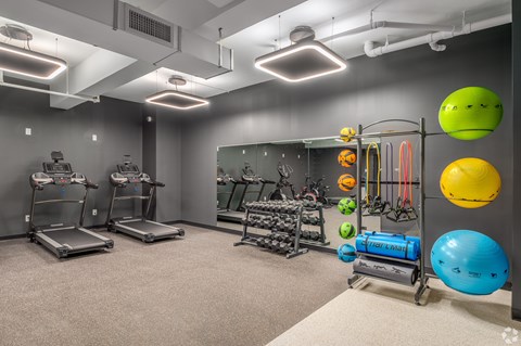 gym with treadmills at Life At Agora, Ohio