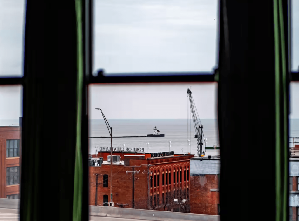 A view of a construction site through a window.