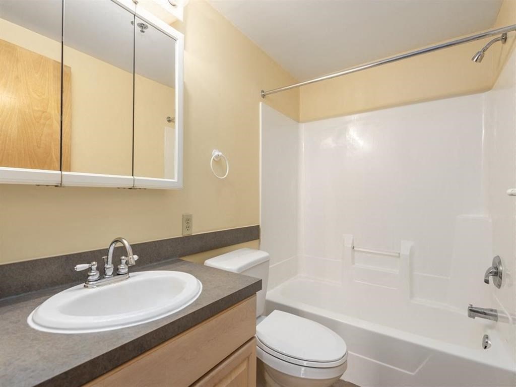 a bathroom with a sink toilet and bathtub