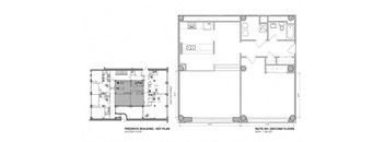 a floor plan of a house with two rooms
