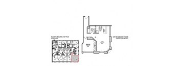 a floor plan of a building with a red line on it