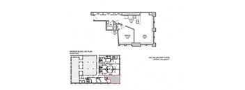 a floor plan of a house with a red line in the middle of it