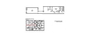 a floor plan of a house with a red line in the middle of it