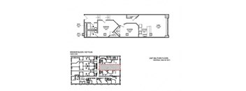 a floor plan of a building with a red line in the middle of it