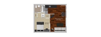 French One Bedroom Floor Plan at Heritage Apartments, Columbus