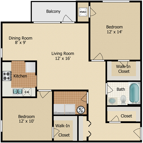 Two Bedroom one bath floor plan in madison ohio
