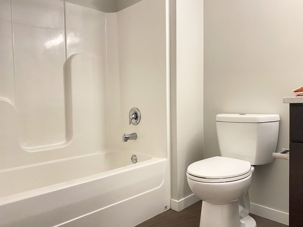 a bathroom with a toilet and a tub and a sink