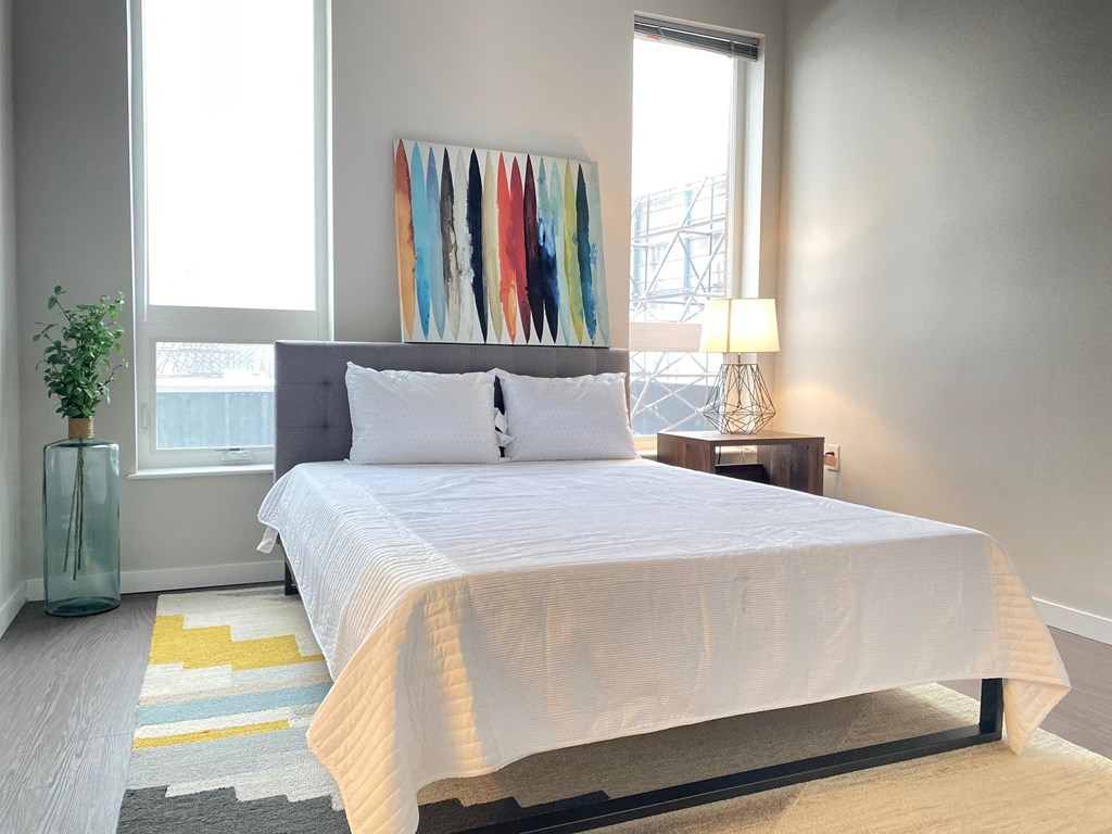 spacious bedroom with natural lighting