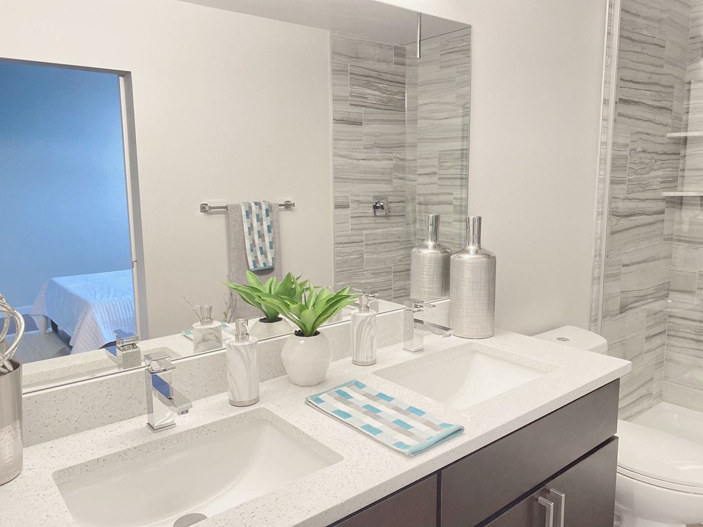 Master bathroom with double vanity sink