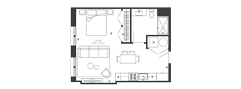 a floor plan of a small apartment with a bedroom and living room