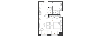 a floor plan of a small house with a kitchen and a living room