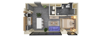 Studio 1 bath C Floorplan at Life At Agora Apartments, Cleveland 44103