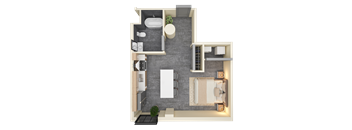 Studio 1 bath A Floorplan at Life At Agora Apartments, Cleveland, OH, 44103