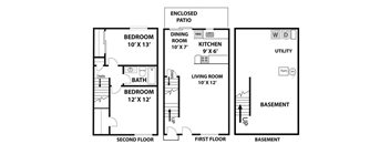 a floor plan of a house with three bedrooms and a living room