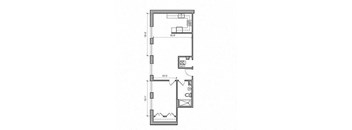 the floor plan of a small house with a bedroom and a living room