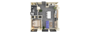 1 bed 1 bath B Floorplan at Life At Agora Apartments, Cleveland, OH, 44103