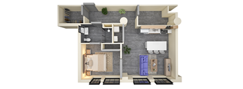 1 bed 1 bath D Floorplan at Life At Agora Apartments, Cleveland 44103