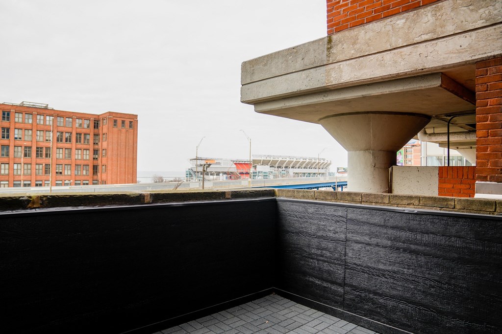 a balcony with a view of Lake Erie