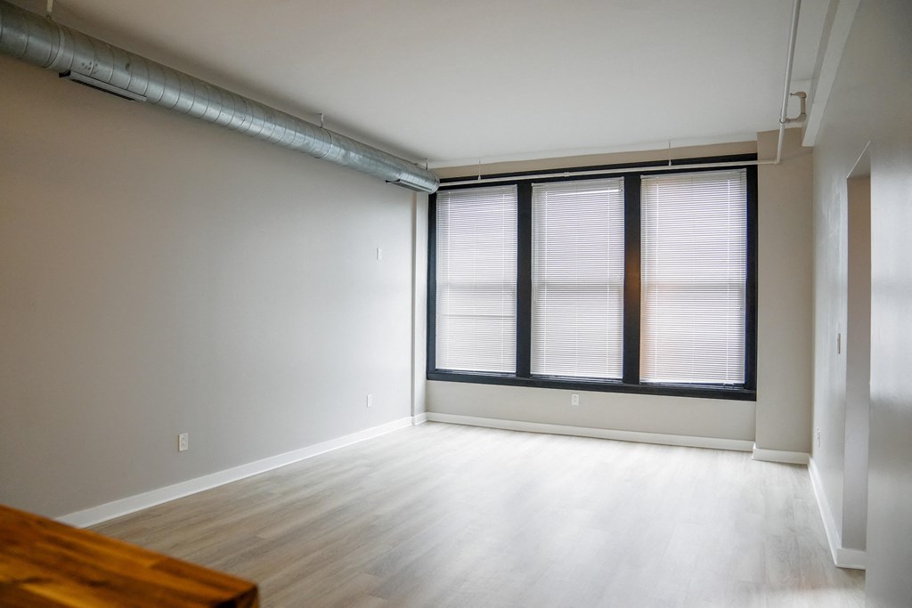 living room with a large window