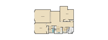 a floor plan of three suites with a large living room and two bedrooms