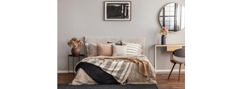 Bedroom with bed and mirror at Life At Agora, Ohio