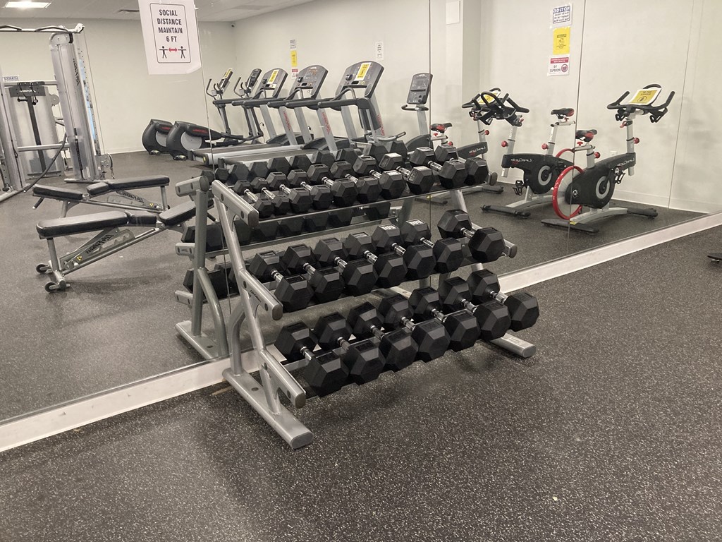 bumbbell weight rack  at 444 Park Apartments, Richmond Heights, OH, 44143