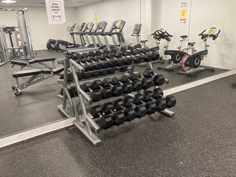 bumbbell weight rack  at Parkview Apartments, Richmond Heights, OH, 44143