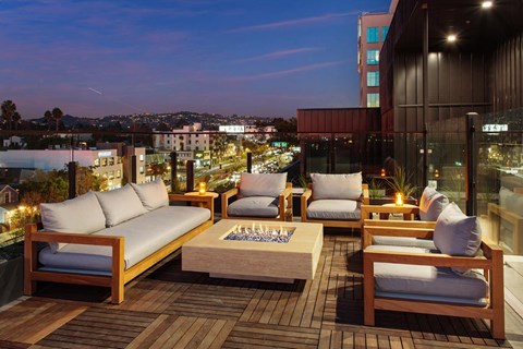 Rooftop Terrace w/ Fire Pit at Ten 310 in Los Angeles, CA.