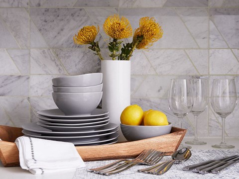 Sentral East Austin 1614 Designer-Furnished Apartment In-Suite Table and Stemware Set