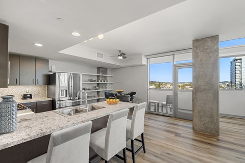 Modern kitchen at 1600 Vine in Hollywood, CA.