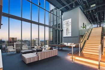 the modern multi-floor amenity space