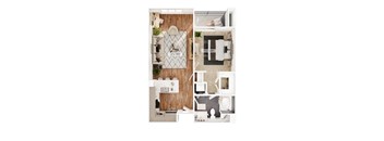A2 One bedroom floor plan at Reveal Playa Vista in Playa Vista, CA.