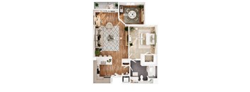 A6 One bedroom floor plan at Reveal Playa Vista in Playa Vista, CA.