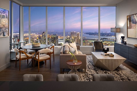 Penthouse view from living room at Diega in San Diego, CA.