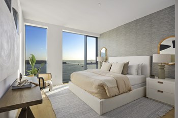 the modern bedroom 
 with floor-to-ceiling windows - Photo Gallery 14