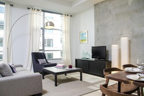 Living space at 1600 Vine in Hollywood, CA.