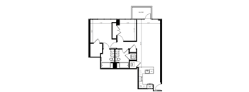 A black and white image of a 2 bed / 2 bath at Sentral DTLA