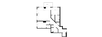 A black and white floor plan of a 2 bedroom at Sentral DtLA