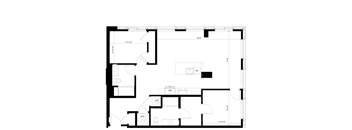 A black and white image of a floor plan with 2 bedrooms at Sentral DTLA