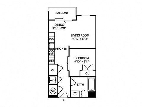 Sentral SoBro A1 1BR 1BA Floor Plan