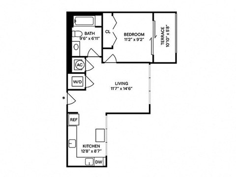 Sentral West Midtown at Star Metals - A1 1BR 1BA Floor Plan